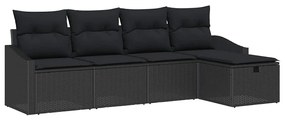 Conjunto de Sofás de Jardim 5 Peças com Almofadas Preto em Polirattan