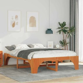 vidaXL Estrutura de cama de chão Castanho Madeira de pinho maciça