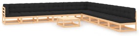 11 pcs conj. lounge jardim c/ almofadões antracite pinho maciço