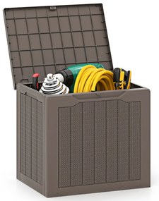 Caixa de armazenamento exterior de 96 L com tampa com fechadura e textura de rattan tecido  56 x 41 x 50,5 cm castanho