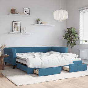 Sofá-cama com gavetão e gavetas 100x200 cm veludo azul