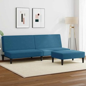vidaXL Sofá-cama 2 lugares c/ apoio de pés veludo azul