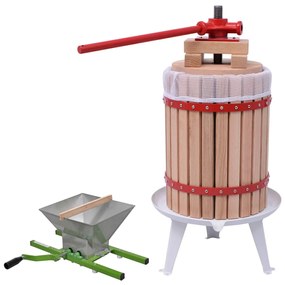 vidaXL 2 pcs conjunto de prensa e triturador de fruta e vinho