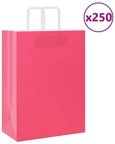 vidaXL Sacos de papel 250 unid com alças rosa 32x17x44 cm