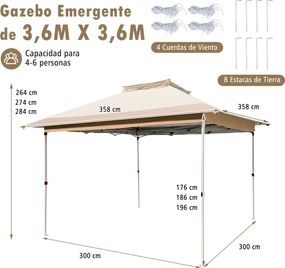 Pérgula jardim dobrável 3,6 x 3,6 m impermeável com 4 redes mosquiteiras em 4 lados e parte superior ventilada Caqui