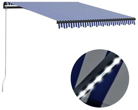 vidaXL Toldo retrátil manual com LED 300x250 cm azul e branco
