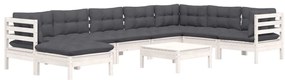 9 pcs conj. lounge de jardim c/ almofadões pinho maciço branco