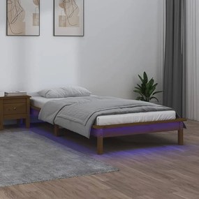 820639 vidaXL Estrutura cama c/ LED solteiro 90x190cm madeira maciça castanho