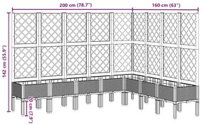 Vaso/floreira de jardim c/ treliça 200x160x142 cm PP preto