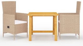 3 pcs conjunto de jantar para jardim bege