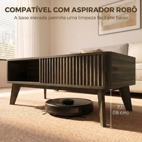 Mesa de Centro Elevatória 100x48x41 cm com Compartimento Oculto e Prateleiras Abertas 100x48x41-56 cm Cor Nogueira