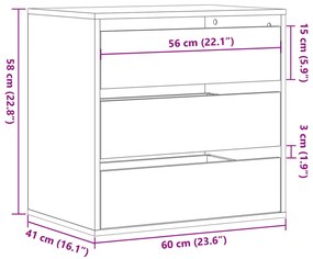 Cómoda com 3 Gavetas - 60x41x58 cm - derivados de madeira - carvalho a