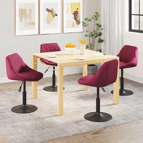 vidaXL Cadeiras de jantar giratórias 4 pcs veludo vermelho tinto