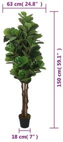 Figueira-lira artificial 180 folhas 150 cm verde