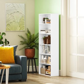 Estante de arrumação 60 x 24 x 158,5 cm com 6 níveis e prateleiras ajustáveis para sala de estar, quarto, escritório, branca
