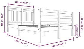 Estrutura de cama pequena casal 120x190 cm pinho maciço