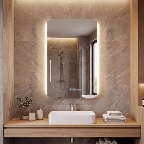 Espelho de Casa de Banho Suspenso, 70 x 50 x 3,5 cm, Luz LED Regulável, Branco