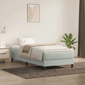 vidaXL Cama com molas/colchão 100x220 cm veludo cinza-claro