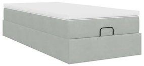 Estrutura cama otomana colchão 90x200 cm veludo cinzento claro