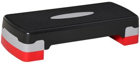 HOMCOM Step Fitness Altura ajustável a 2 níveis de 10 a 15 cm Plástico Preto Cinzento Vermelho 68x29 cm | Aosom Portugal