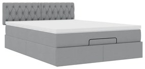 Cama otomana com colchão 140x190 cm tecido cinzento claro