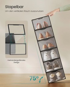Conjunto de 18 caixas de plástico para sapatos (até tamanho 43) 33,2 x 23 x 14,5 cm Preto + Transparente