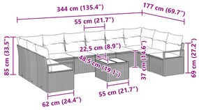 Conjunto de Sofá de Jardim vidaXL com Almofadas Preto Poli Rattan