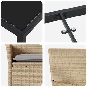 Conjunto de Jantar Jardim 7 Peças com Almofadas Bege de Rattan Sintéti