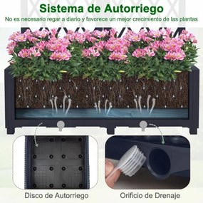 Floreira de jardim elevada dupla com treliça; floreira de plástico para exterior com orifícios de drenagem; vaso de jardim para pátio, cinzento