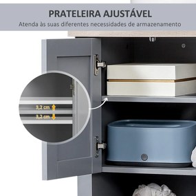 Armário compacto para sob a pia com 2 portas e prateleira interna ajustável Gabinete auxiliar para banheiro 60x30x60 cm Cinza