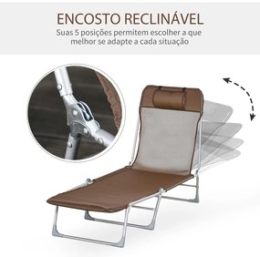 Espreguiçadeira dobrável e reclinável de jardim com apoio de cabeça e