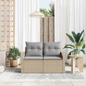 Sofá de Jardim 2 Lugares com Almofadas Bege em Rattan