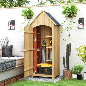 Armário Abrigo Jardim de Madeira 77,5x54,2x179,5 cm 0,3 m² para Arrumação de Ferramentas com 3 Prateleiras e 2 Portas com Fecho Madeira