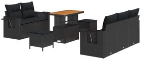 vidaXL Conjunto de Sofá de Jardim com almofada 8 pcs Preto vime PE