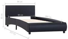 Estrutura de cama c/ LED 90x200 cm couro artificial preto