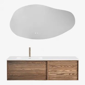 Conjunto De Móveis De Banheiro Em Madeira Solea Com Pia Integrada Madeira Natural & Led Irregular E Antiembaciamento 140x75 Cm Riben & - Sklum