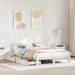Cama sem colchão 135x190 cm madeira de pinho maciça branco