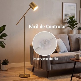 Candeeiro de Pé, Altura 175 cm e Ângulo Ajustáveis, Dourado