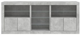 Aparador com luzes LED 181,5x37x67 cm cinzento cimento
