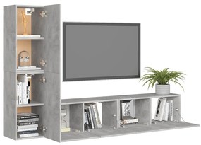 4 pcs conjunto de móveis de TV contraplacado cinzento cimento