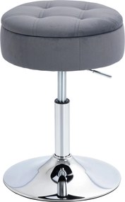 Banco de toucador em veludo, banco giratório para maquilhagem com espaço de arrumação, altura ajustável de 49 a 65 cm, cinzento