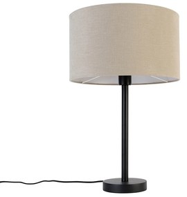 Candeeiro de mesa moderno preto com cúpula em bouclé castanho claro 35 cm - Simplo Design
