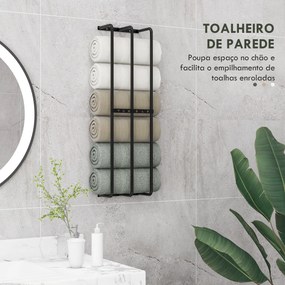 Toalheiro de Casa de Banho Toalheiro de Parede com 3 Barras e Estrutura de Metal Suporte para Toalhas 21x12x74 cm Preto