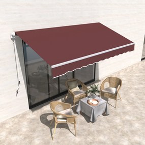 Toldo Manual Retrátil 3,5x2,5 m com Ângulo Ajustável Manivela Estrutura de Alumínio e Proteção UPF30+ Vinho Tinto