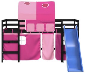 Cama alta para criança com túnel 80x200 cm pinho maciço rosa