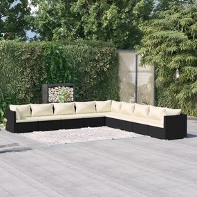 vidaXL 9 pcs conjunto lounge de jardim c/ almofadões vime PE preto