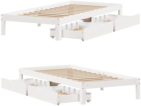 Estrutura de cama com gavetas 90x190 cm pinho maciço branco