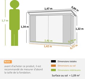 Abrigo de jardim 1,09 m² 2 portas com fechadura 147 x 86 x 134 cm chapa de aço Cinza claro e Branco