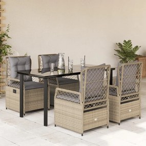 vidaXL 5 pcs conjunto de jantar p/ jardim com almofadões vime PE bege