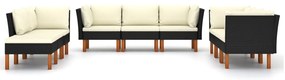 9 pcs conjunto lounge de jardim c/ almofadões vime PE preto